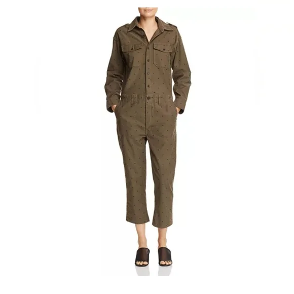 Current/Elliott Olive Green Polka Dot Crew Jumpsuit | Casual Chic New Romper - Picture 3 of 16